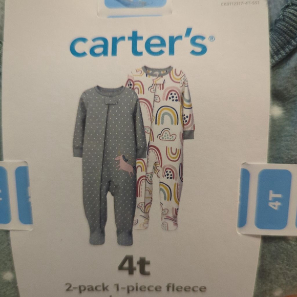 Girls Carter's 2-Pack Fleece Pajama Sets 4T Green White Rainbow - Picture 2 of 3